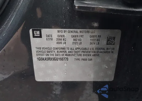 2016 Cadillac Ct6 Standard из США, поврежденный, VIN 1G6KA5RX9GU166770